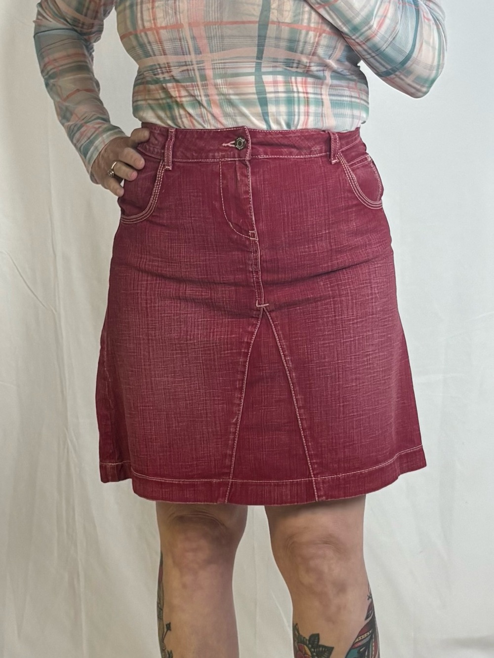 Boden Women's Deep Red Denim A-Line Mini Skirt